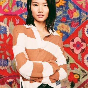 **FREE PEOPLE** We The Free Red Zone Rugby Top, Small, in Orange Combo